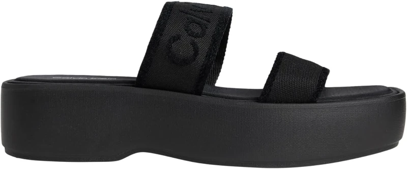 Calvin Klein Women’s Sandals Flatform Webbing with Straps, Black (Triple Black), 7