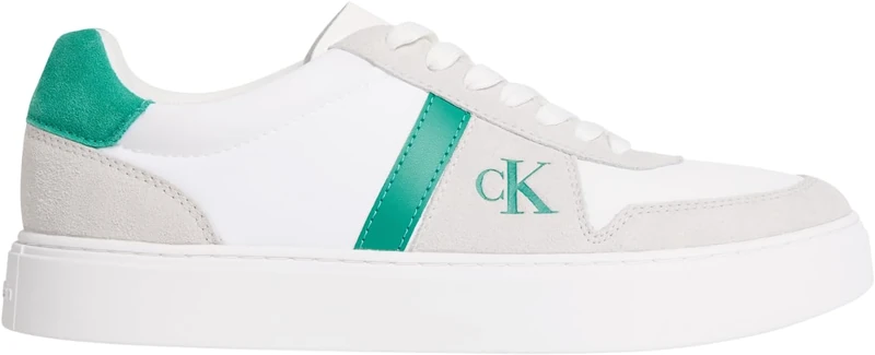 Calvin Klein Men's Cupsole Trainers Classic Lace-up in Leather, Multicolor (Bright White/Enchanted Forest), 10