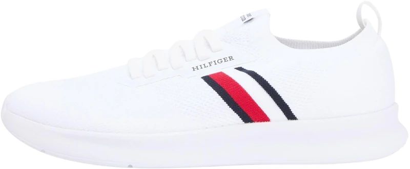 Tommy Hilfiger Men's Lightweight Knitted Runner FM0FM05756 Low Top, White (White), 10.5