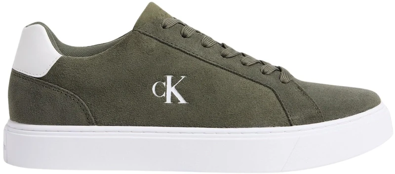 Calvin Klein Men’s Cupsole Trainers Classic Lace-up in Suede, Green (Deep Lichen Green/Bright White), 5
