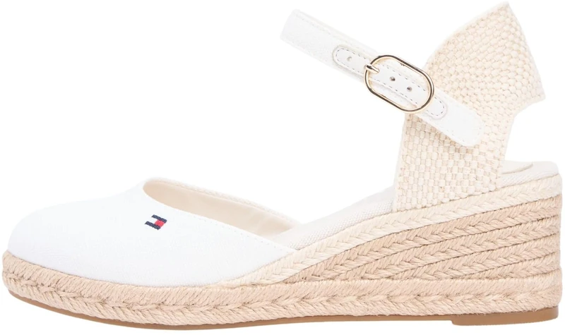 Tommy Hilfiger Women's Mid Wedge Espad Closed Toe FW0FW09233 Wedge Espadrilles, WHITE (Ecru), 7.5