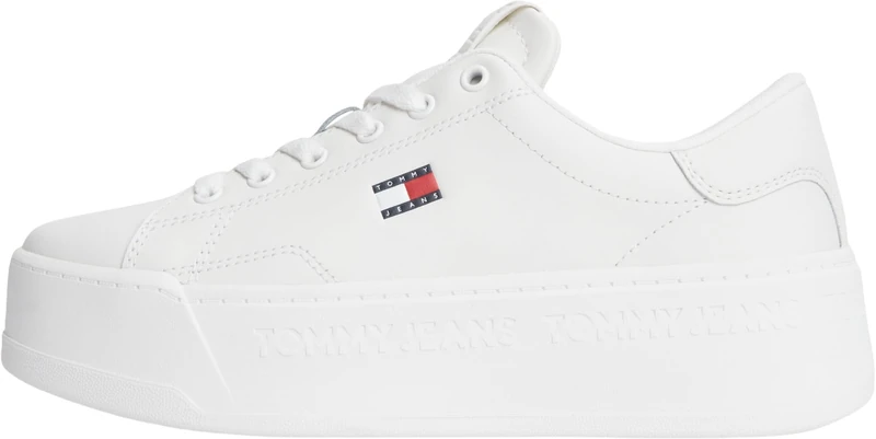Tommy Jeans Women's Tjw Script Cupsole Flatform EN0EN02961 Low Top, White (Ecru), 7.5 UK