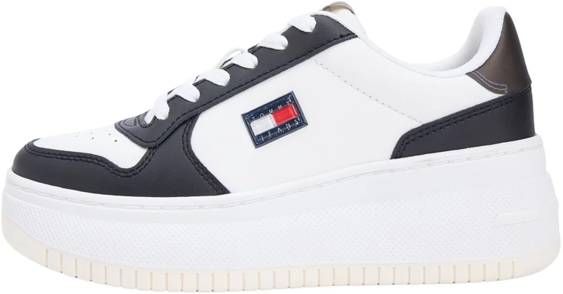 Tommy Jeans Women's Tjw Basket Flatform EN0EN02981 Low Top, White (Ecru/Black), 4 UK