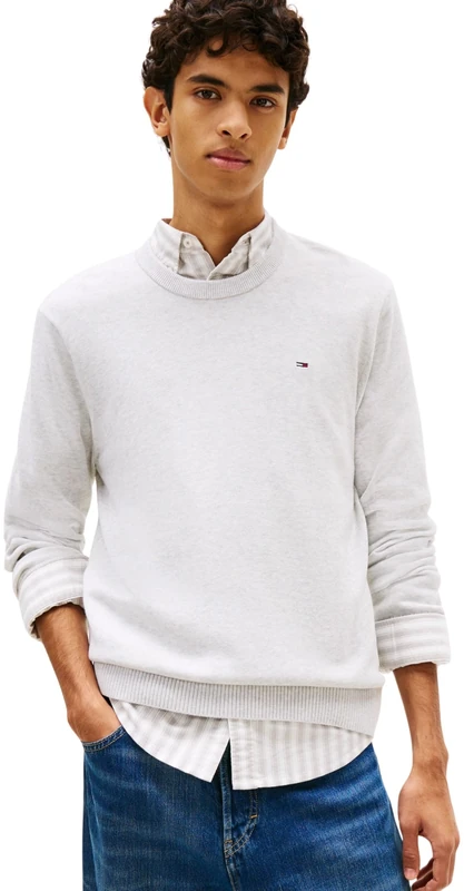 Tommy Jeans Men’s Jumper Slim Light with Round Neckline, Grey (Ice Grey Heather), XXL
