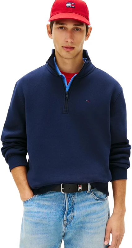 Tommy Jeans Men's TJM Reg Fleece 1/4Zip Mock Neck DM0DM20339 Half Zip Sweatshirt, Blue (Dark Night Navy), XXL