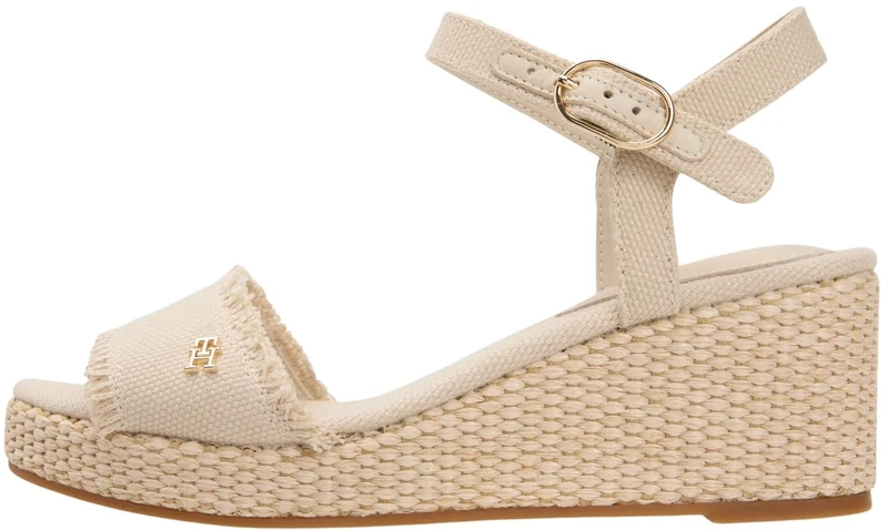 Tommy Hilfiger Women's Mid Woven Wedge Espad Fringe FW0FW09470 Wedge Espadrilles, BEIGE (Classic Beige), 4