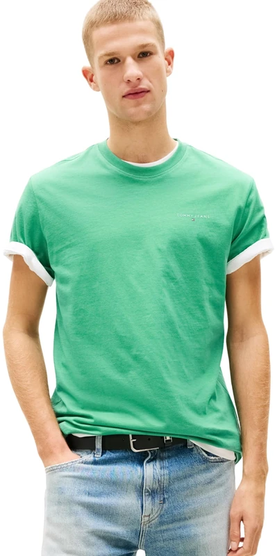 Tommy Jeans Men's TJM Slim Linear Ss Tee 2Pck Ext Dm0Dm22316 S/S T-Shirt, Multi (Ecru/Bahama Green), 3XL Plus