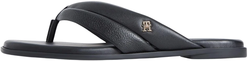 Tommy Hilfiger Women's Elevated Toe Post Lth Sandal FW0FW09216 Flat Sandals, BLACK (Black), 7