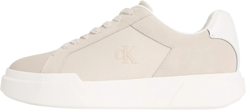 Calvin Klein Men's Cupsole Trainers Chunky Lace-up in Suede, Beige (White/Eggshell), 13