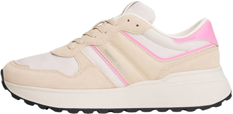 Tommy Jeans Women’s Runner Trainers Sporty Low Top, Beige (White Clay/Synthetic Blush), 7.5