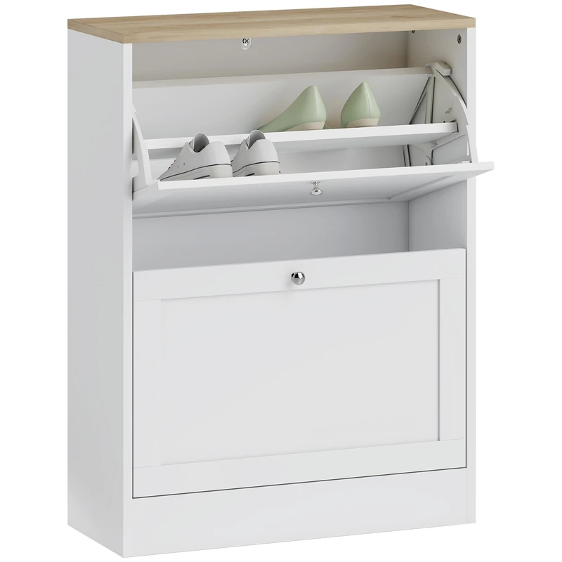 HOMCOM 12 Pairs Shoe Cabinet Narrow Modern Shoe Cabinet with 2 Folding Drawers and Adjustable Shelves for Hallway and Entryway, 60 x 23.5 x 80 cm, White - Image 1