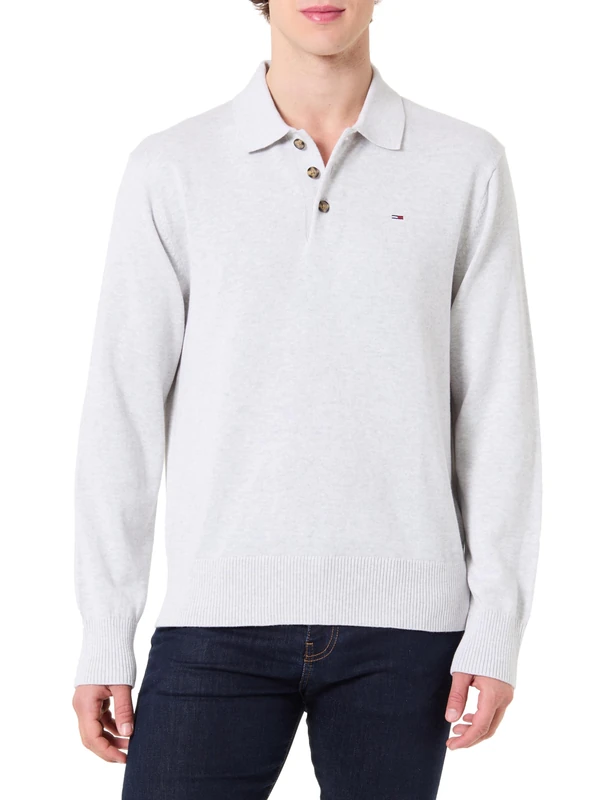 Tommy Jeans Men's TJM Slim Essential Polo SWTR Ext DM0DM20304 Pullover Sweater, Grey (Ice Grey Heather), 3XL Plus