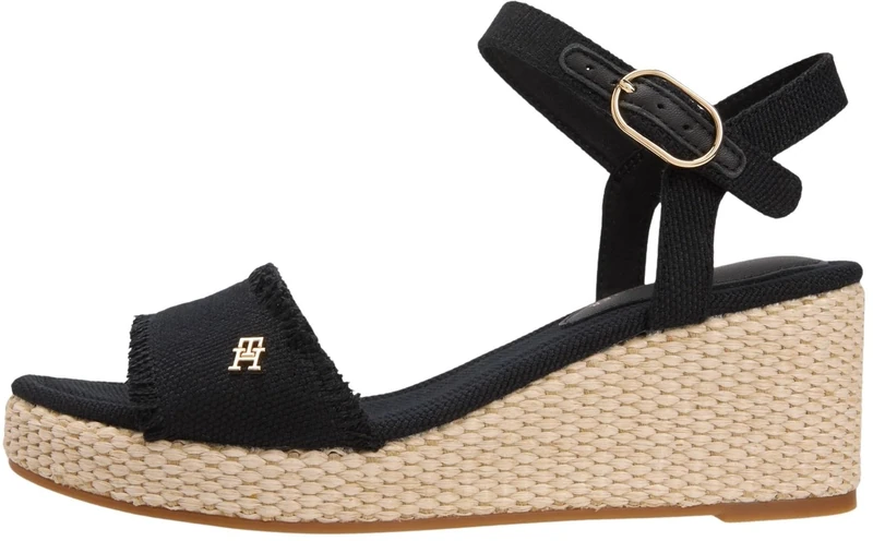 Tommy Hilfiger Women's Mid Woven Wedge Espad Fringe FW0FW09470 Wedge Espadrilles, BLACK (Black), 2.5