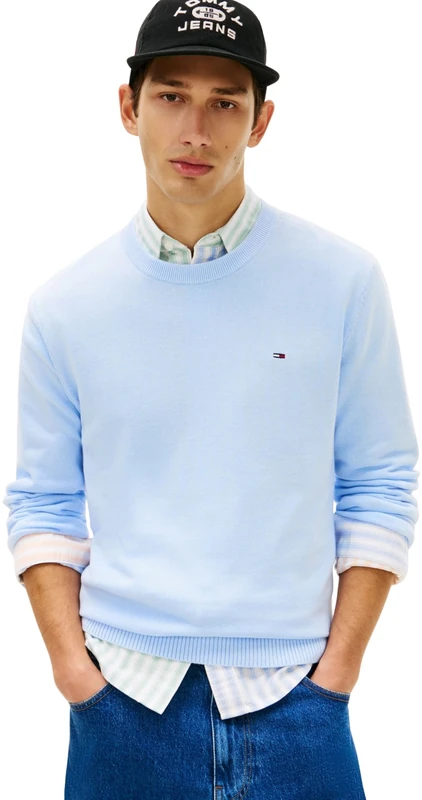 Tommy Jeans Men’s Jumper Slim Light with Round Neckline, Blue (Sweet Blue), XXXL