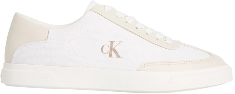 Calvin Klein Women's Low Pro Cups Wt Canv Mg HW0HW03145 Low Top, Gold (Bright White/Dk Ecru), 6.5