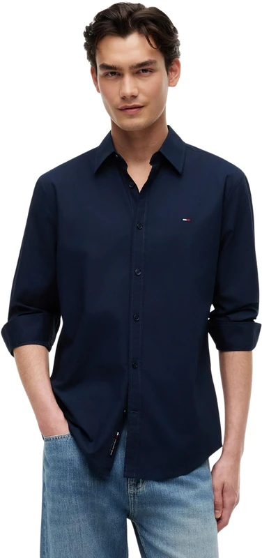 Tommy Jeans Men's TJM Reg Poplin Shirt DM0DM22026 L/S, Blue (Dark Night Navy), L