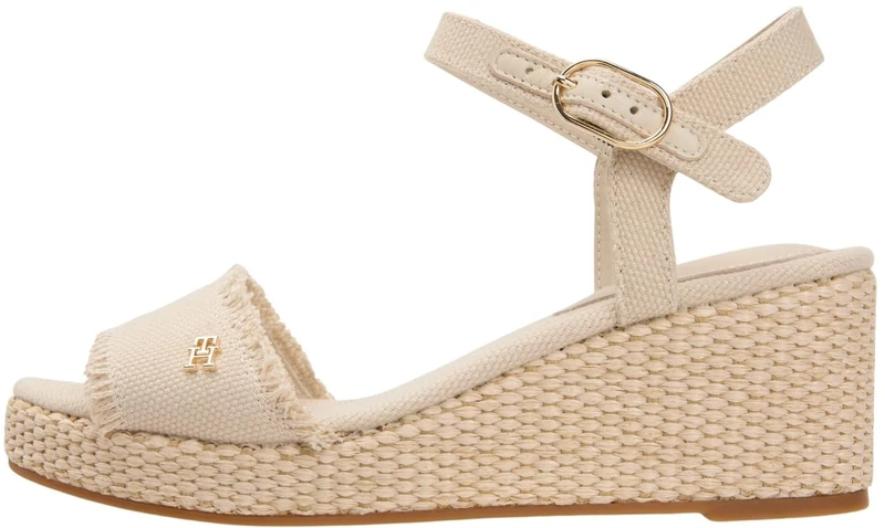 Tommy Hilfiger Women's Mid Woven Wedge Espad Fringe FW0FW09470 Wedge Espadrilles, BEIGE (Classic Beige), 3.5 - Image 1