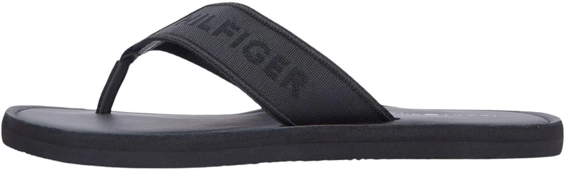 Tommy Hilfiger Men's Hilfiger Leather Beach Sandal FM0FM05808 Flip Flops, BLACK (Black), 11 - Image 1
