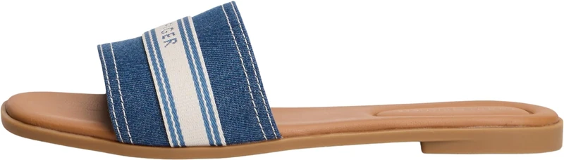 Tommy Hilfiger Women's Flat Mule Webbing FW0FW09217 Flat Sandals, DENIM (Denim), 6