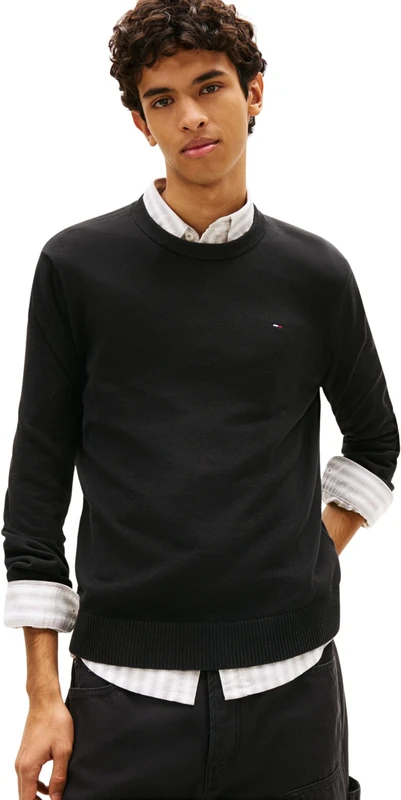 Tommy Jeans Men's TJM Slim Ess Light Sweater Ext DM0DM22853 Pullover, Black (Black), XS