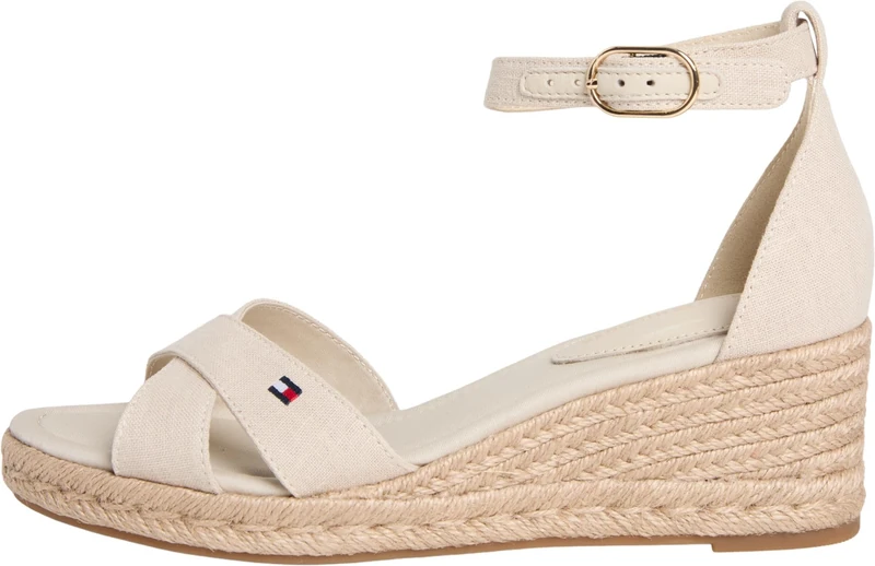 Tommy Hilfiger Women's Mid Wedge Espad X Cross FW0FW09332 Wedge Espadrilles, BEIGE (Classic Beige), 7.5