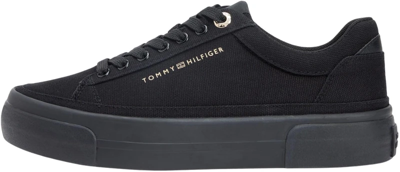 Tommy Hilfiger Women's Th Foxing Platform Canvas FW0FW09480 Low Top, Black (Black), 7.5