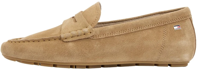 Tommy Hilfiger Women's Flag Soft Suede Driver Loafer Fw0Fw08558 Driver Shoes, Khaki (Safari Canvas), 4