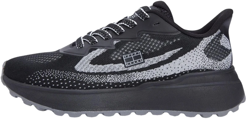 Tommy Jeans Women's Tjw Sporty Knit Runner EN0EN02962 Low Top, Black (Black/Ecru), 7.5 UK