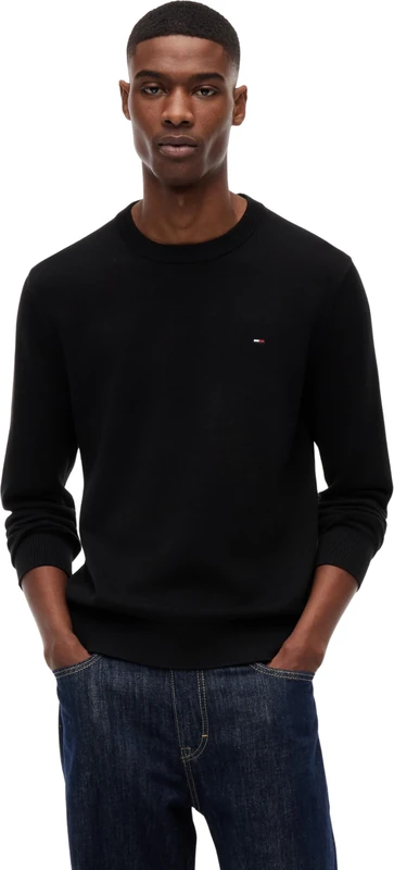 Tommy Jeans Men’s Jumper Slim Light with Round Neckline, Black (Black), XXXL