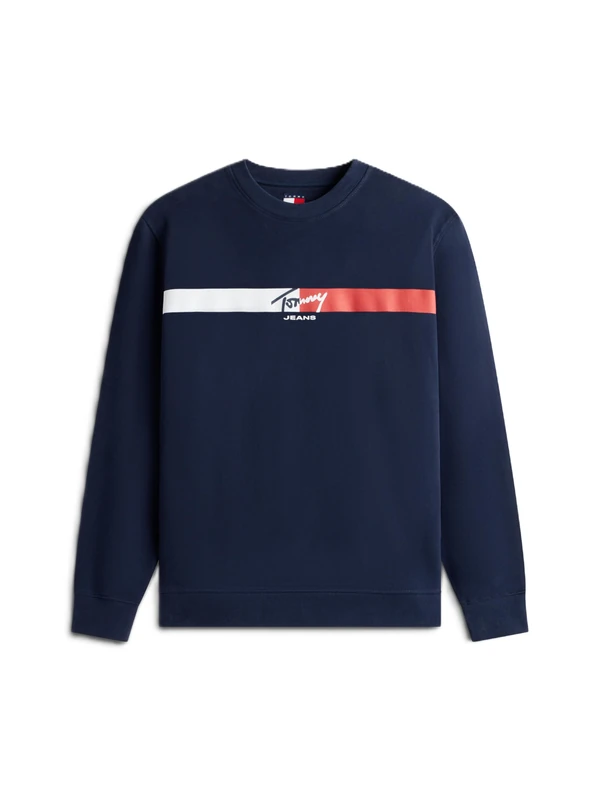 Tommy Jeans Men's TJM Reg Sign Stripe Cnck Ext DM0DM23019 Pullover Sweatshirt, Blue (Dark Night Navy), XL