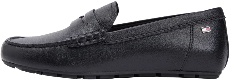 Tommy Hilfiger Women's Flag Leather Driver Loafer FW0FW09350 Driver Shoes, Black (Black), 6