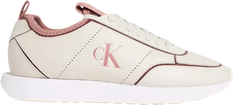 Calvin Klein Women’s Runner Trainers Retro Sock Patch Low Top, Beige (Dk Ecru/Blush), 5