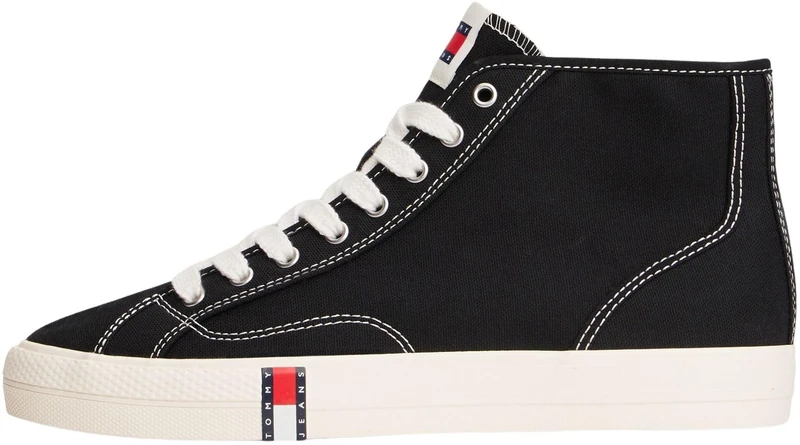 Tommy Jeans Women’s Canvas Trainers Archive Mid Top, Black (Black), 7.5