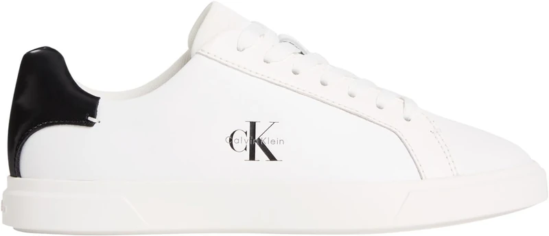Calvin Klein Women's Cupsole Trainers Low Pro in Leather, White (Bright White/Black), 8.5