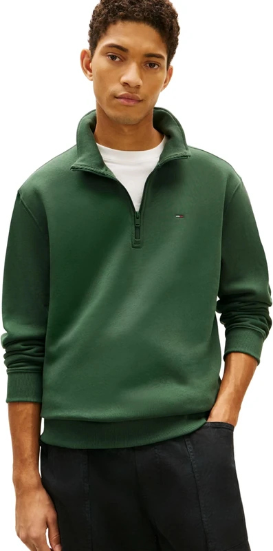 Tommy Jeans Men's TJM Reg Fleece 1/4Zip Mock Neck DM0DM20339 Half Zip Sweatshirt, Green (Shadow Pine), XS