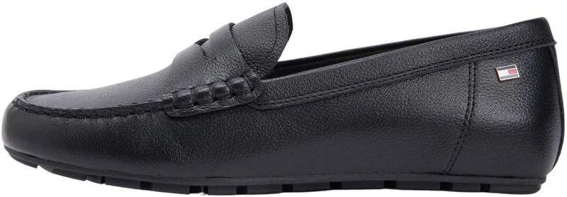 Tommy Hilfiger Women's Flag Leather Driver Loafer FW0FW09350 Driver Shoes, Black (Black), 7.5