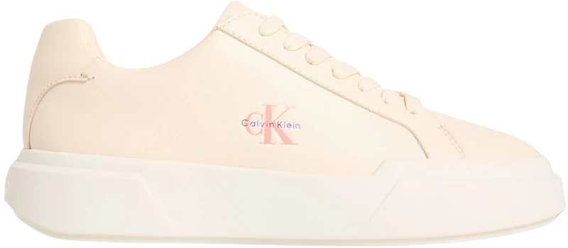 Calvin Klein Women's Chunky Cupsole Laceup LTH Wn Yw0Yw01947 Low Top, Beige (Light Cashew/Lapis Blue/Marshmallow), 7.5