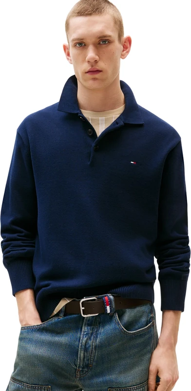 Tommy Jeans Men's TJM Slim Essential Polo SWTR Ext DM0DM20304 Pullover Sweater, Blue (Dark Night Navy), 4XL Plus