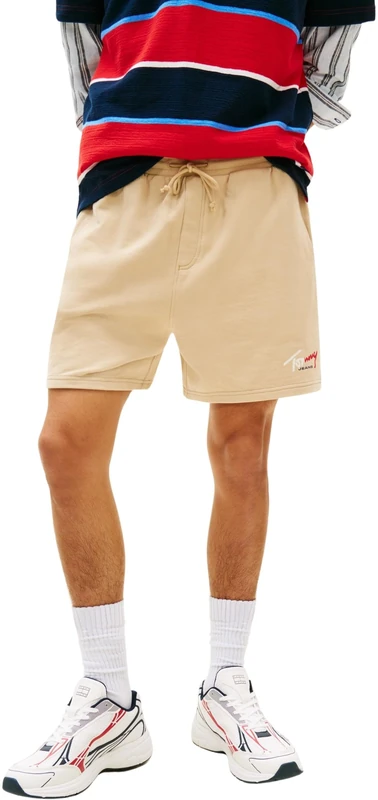 Tommy Jeans Men’s Lounge Shorts Signature Beach in Cotton, Beige (Gentle Gold), M