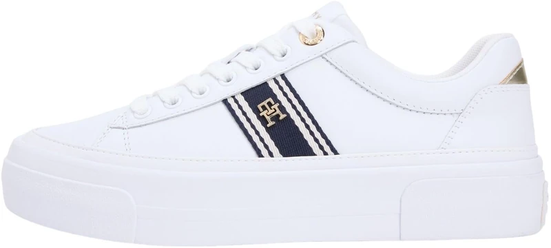 Tommy Hilfiger Women's Th Foxing Platform Webbing FW0FW09353 Low Top, White (White), 6.5