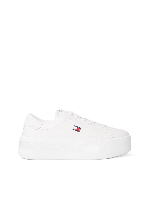 Tommy Jeans Women's Tjw Script Cupsole Flatform EN0EN02961 Low Top, White (Ecru), 5 UK