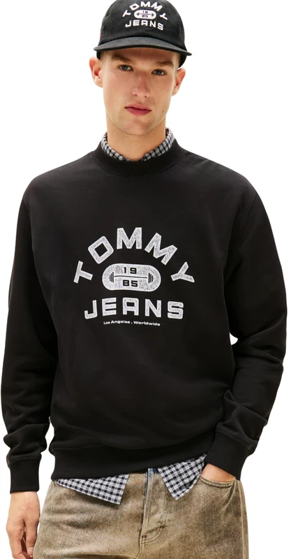 Tommy Jeans Men's TJM Reg Entry Gym Crew Ext DM0DM22681 Pullover Sweatshirt, Black (Black), L