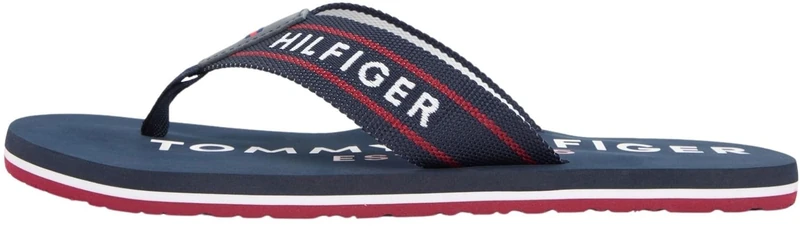 Tommy Hilfiger Men’s Flip Flops Sporty Beach with Webbing Straps, Blue (Desert Sky), 11