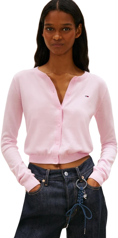 Tommy Jeans Women's Tjw Essential Crew Neck Cardigan Dw0Dw20976 Sweater, Pink (Pearly Pink), XS