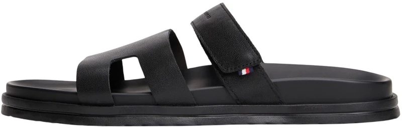 Tommy Hilfiger Men's Adjustable Premium Lth Sandal FM0FM05773 Flat Sandals, BLACK (Black), 9