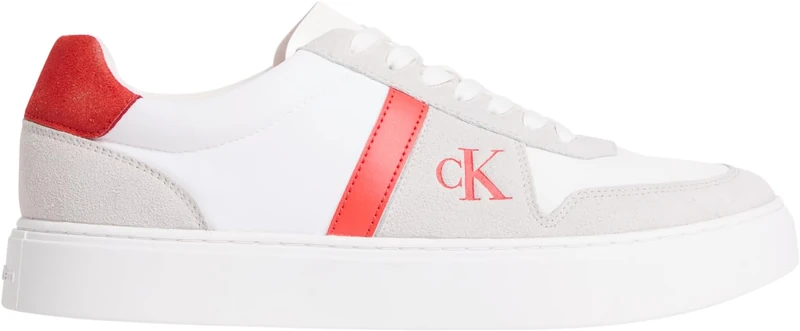 Calvin Klein Men's Classic Cups Lace Mix Emb Tongue Ym0Ym01395 Low Top, White (Bright White/Orange Com), 8