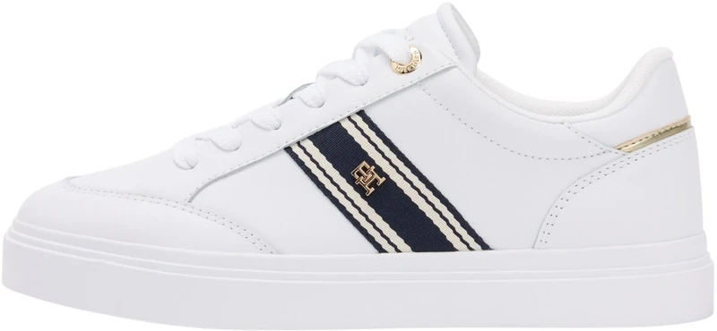 Tommy Hilfiger Women’s Cupsole Trainers Chic Webbing in Leather, White (White), 7