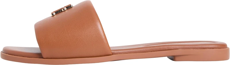 Tommy Hilfiger Women's Th Logo Hardware Leather Mule FW0FW09292 Flat Sandals, BROWN (Warm Bronze), 5