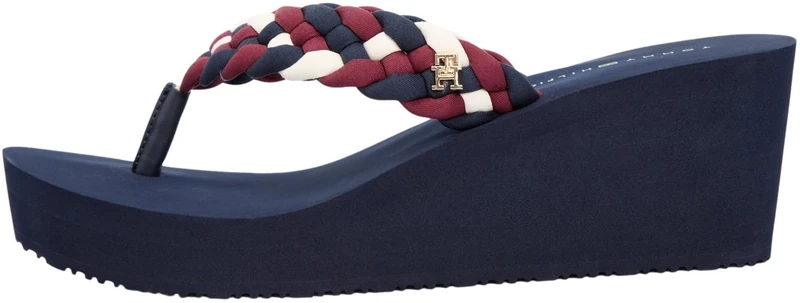 Tommy Hilfiger Women's Th Wedge Braided Summer Sandal FW0FW09198 Flip Flops, BLUE (Rwb), 4
