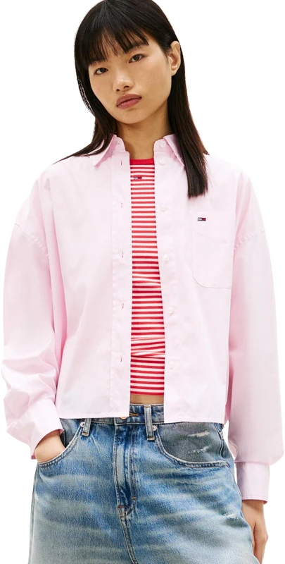 Tommy Jeans Women's Tjw Essential Crop Shirt DW0DW22766 L/S, Pink (Pearly Pink), XL